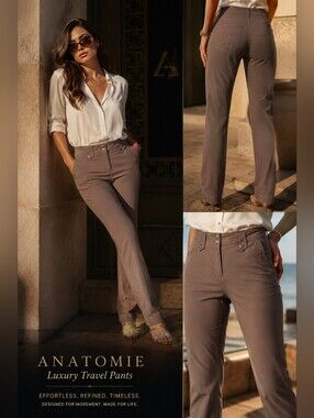 Anatomie Women’s Stretch Travel Pants Size S Brown Taupe Slim Straight Leg Light